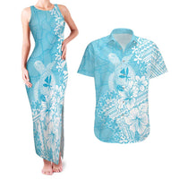 Hawaii Kanaka Maoli Couples Matching Tank Maxi Dress and Hawaiian Shirt Polynesian Turtle Tattoo DT05 Blue - Polynesian Pride