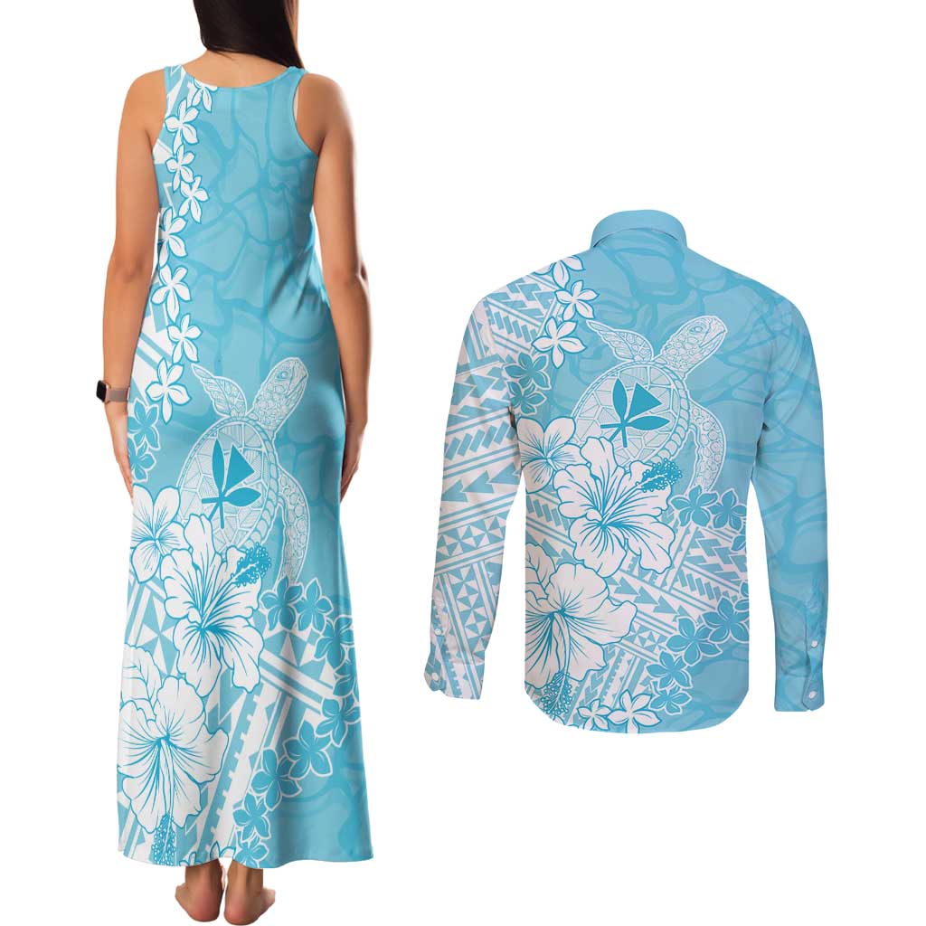 Hawaii Kanaka Maoli Couples Matching Tank Maxi Dress and Long Sleeve Button Shirt Polynesian Turtle Tattoo DT05 - Polynesian Pride