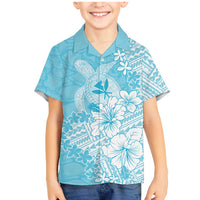 Hawaii Kanaka Maoli Family Matching Mermaid Dress and Hawaiian Shirt Polynesian Turtle Tattoo DT05 Son's Shirt Blue - Polynesian Pride