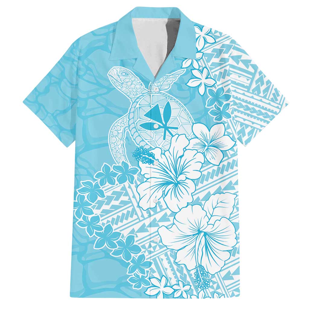Hawaii Kanaka Maoli Family Matching Off Shoulder Maxi Dress and Hawaiian Shirt Polynesian Turtle Tattoo DT05 Dad's Shirt - Short Sleeve Blue - Polynesian Pride