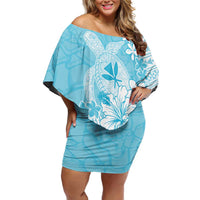 Hawaii Kanaka Maoli Family Matching Off Shoulder Short Dress and Hawaiian Shirt Polynesian Turtle Tattoo DT05 Mom's Dress Blue - Polynesian Pride