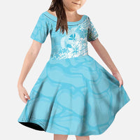 Hawaii Kanaka Maoli Family Matching Short Sleeve Bodycon Dress and Hawaiian Shirt Polynesian Turtle Tattoo DT05 Daughter's Dress Blue - Polynesian Pride