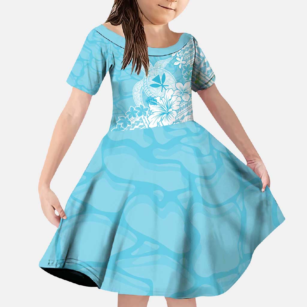 Hawaii Kanaka Maoli Family Matching Tank Maxi Dress and Hawaiian Shirt Polynesian Turtle Tattoo DT05 Daughter's Dress Blue - Polynesian Pride