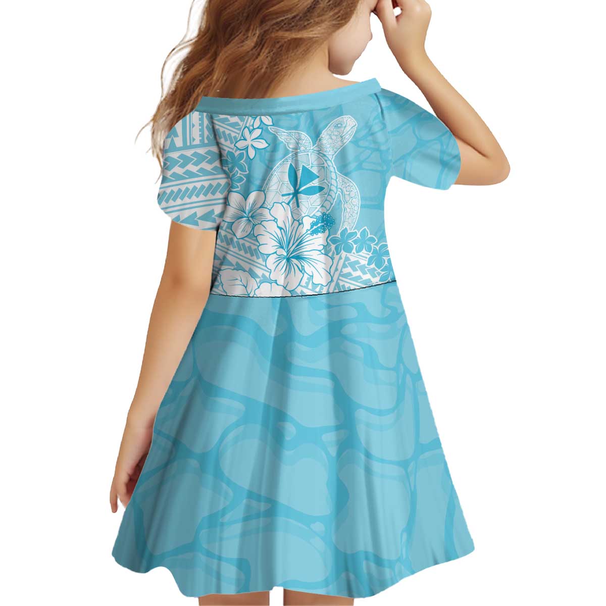 Hawaii Kanaka Maoli Kid Short Sleeve Dress Polynesian Turtle Tattoo