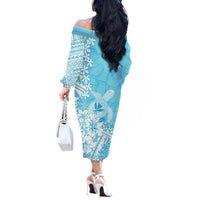 Hawaii Kanaka Maoli Off The Shoulder Long Sleeve Dress Polynesian Turtle Tattoo