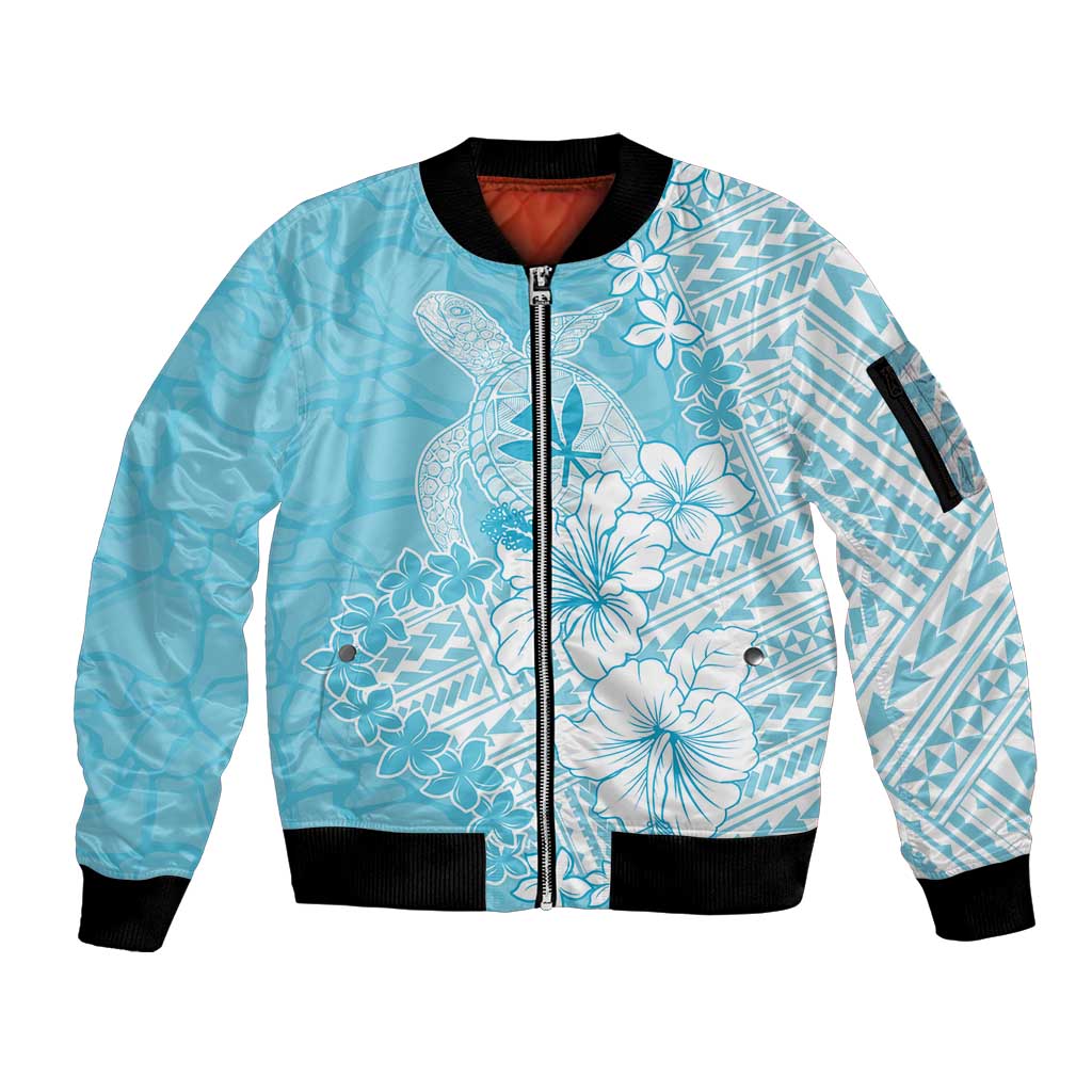 Hawaii Kanaka Maoli Sleeve Zip Bomber Jacket Polynesian Turtle Tattoo DT05 Unisex Blue - Polynesian Pride