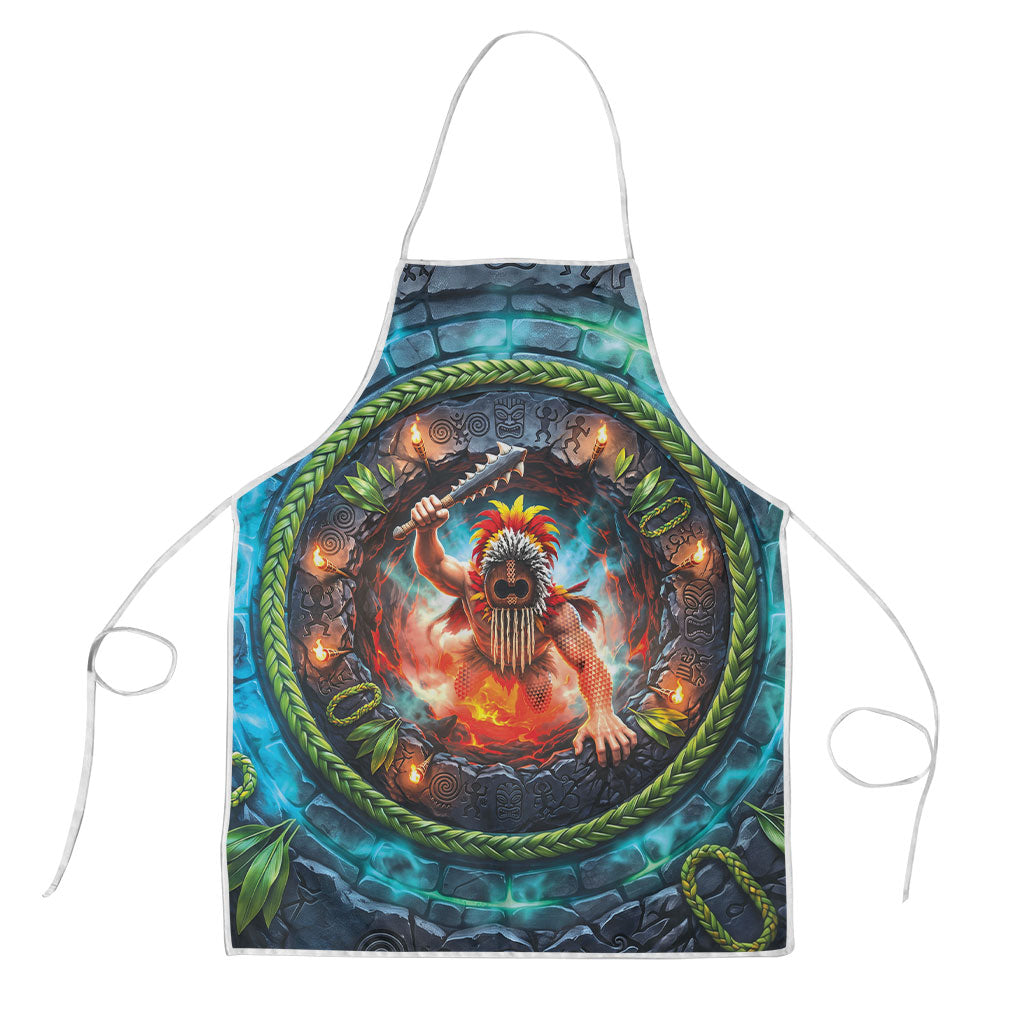 3D Illusion Nightmarchers Halloween Apron Hawaiian Warrior Spirit Lava Portal