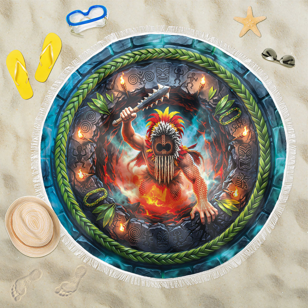 3D Illusion Nightmarchers Halloween Beach Blanket Hawaiian Warrior Spirit Lava Portal