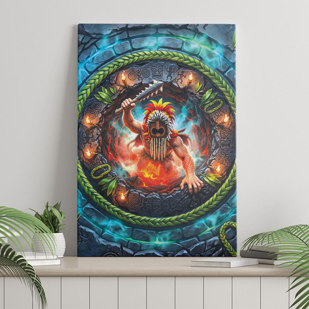 3D Illusion Nightmarchers Halloween Canvas Wall Art Hawaiian Warrior Spirit Lava Portal