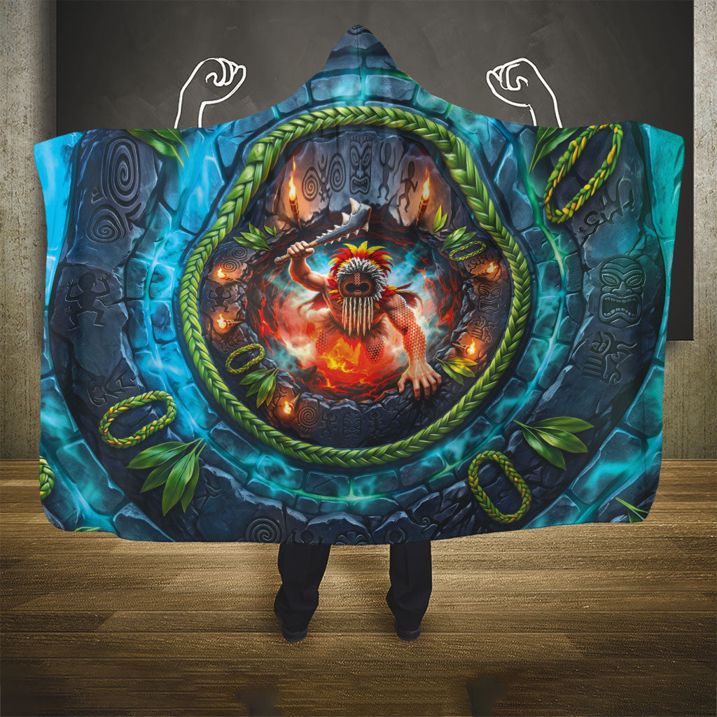 3D Illusion Nightmarchers Halloween Hooded Blanket Hawaiian Warrior Spirit Lava Portal