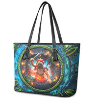 3D Illusion Nightmarchers Halloween Leather Tote Bag Hawaiian Warrior Spirit Lava Portal