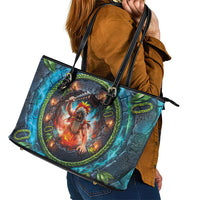 3D Illusion Nightmarchers Halloween Leather Tote Bag Hawaiian Warrior Spirit Lava Portal