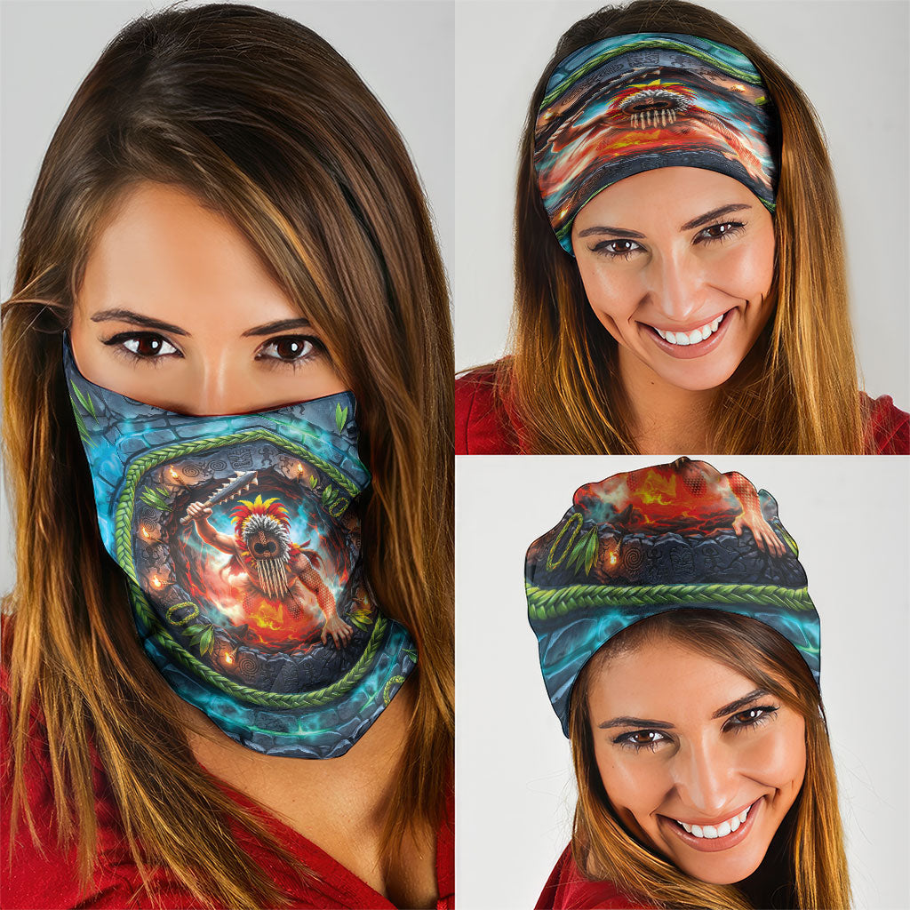 3D Illusion Nightmarchers Halloween Neck Gaiter Hawaiian Warrior Spirit Lava Portal