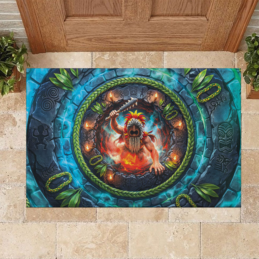 3D Illusion Nightmarchers Halloween Rubber Doormat Hawaiian Warrior Spirit Lava Portal