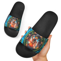 3D Illusion Nightmarchers Halloween Slide Sandals Hawaiian Warrior Spirit Lava Portal