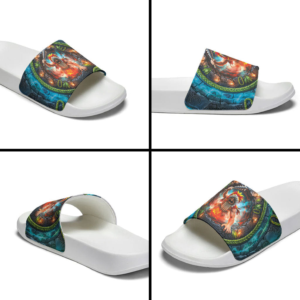3D Illusion Nightmarchers Halloween Slide Sandals Hawaiian Warrior Spirit Lava Portal