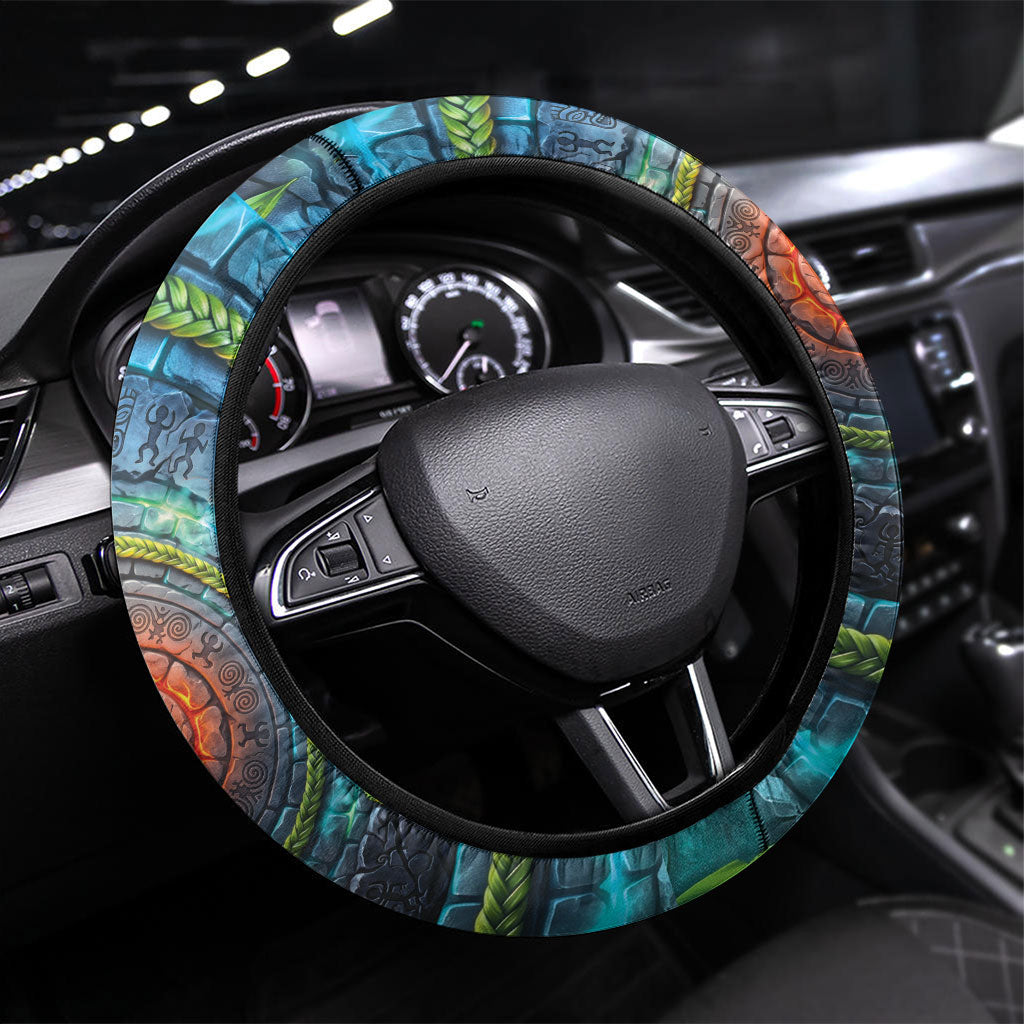 3D Illusion Nightmarchers Halloween Steering Wheel Cover Hawaiian Warrior Spirit Lava Portal