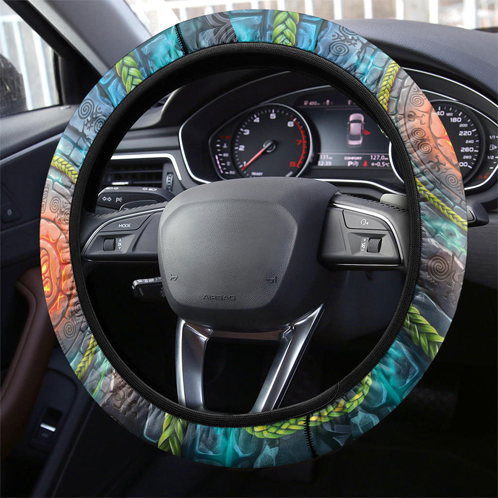3D Illusion Nightmarchers Halloween Steering Wheel Cover Hawaiian Warrior Spirit Lava Portal