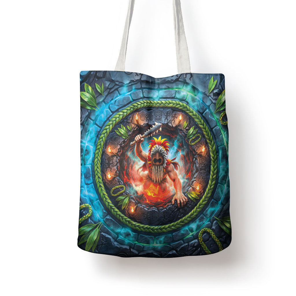 3D Illusion Nightmarchers Halloween Tote Bag Hawaiian Warrior Spirit Lava Portal