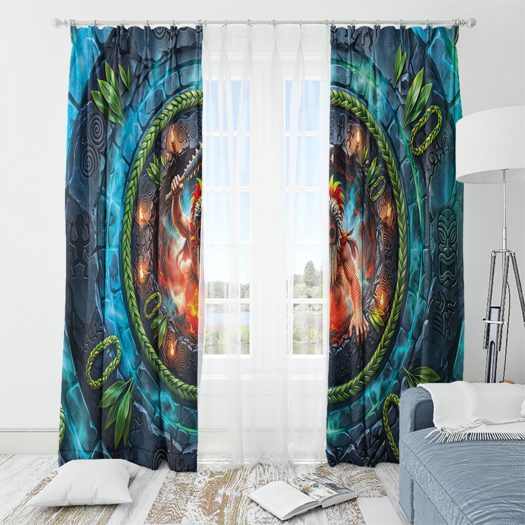 3D Illusion Nightmarchers Halloween Window Curtain Hawaiian Warrior Spirit Lava Portal