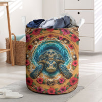 3D Illusion Honu Halloween Laundry Basket Hawaiian Sea Turtle Skull Shell Vortex
