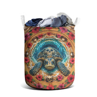 3D Illusion Honu Halloween Laundry Basket Hawaiian Sea Turtle Skull Shell Vortex