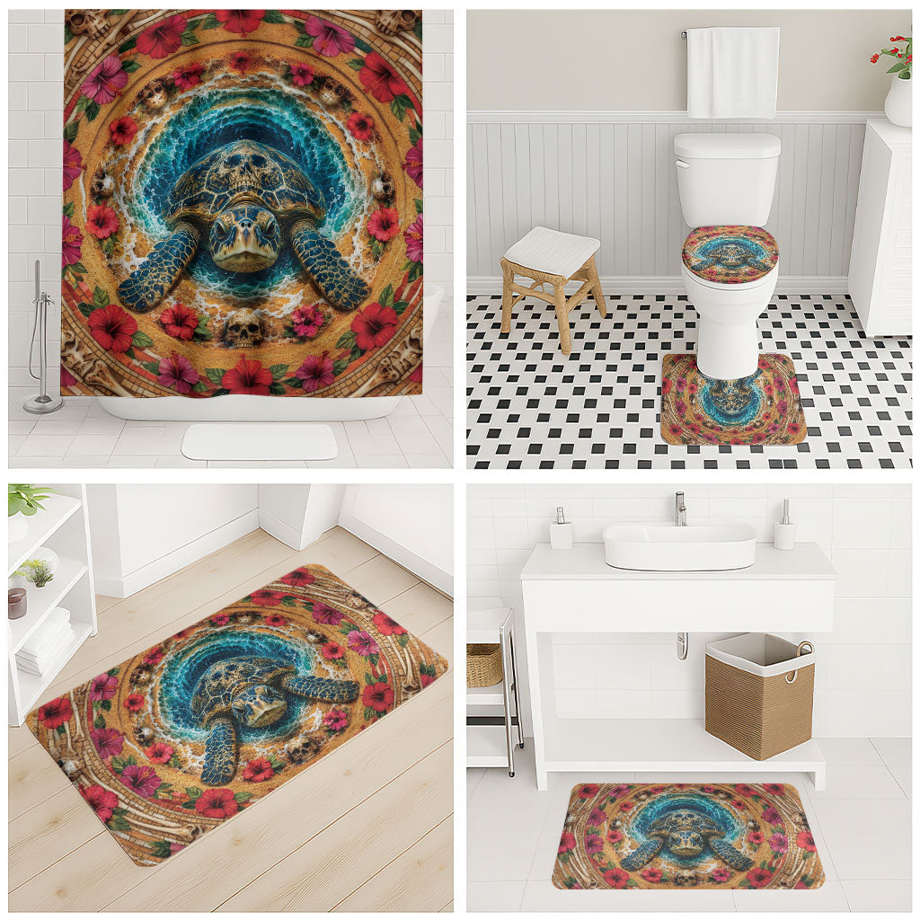3D Illusion Honu Halloween Bathroom Set Hawaiian Sea Turtle Skull Shell Vortex