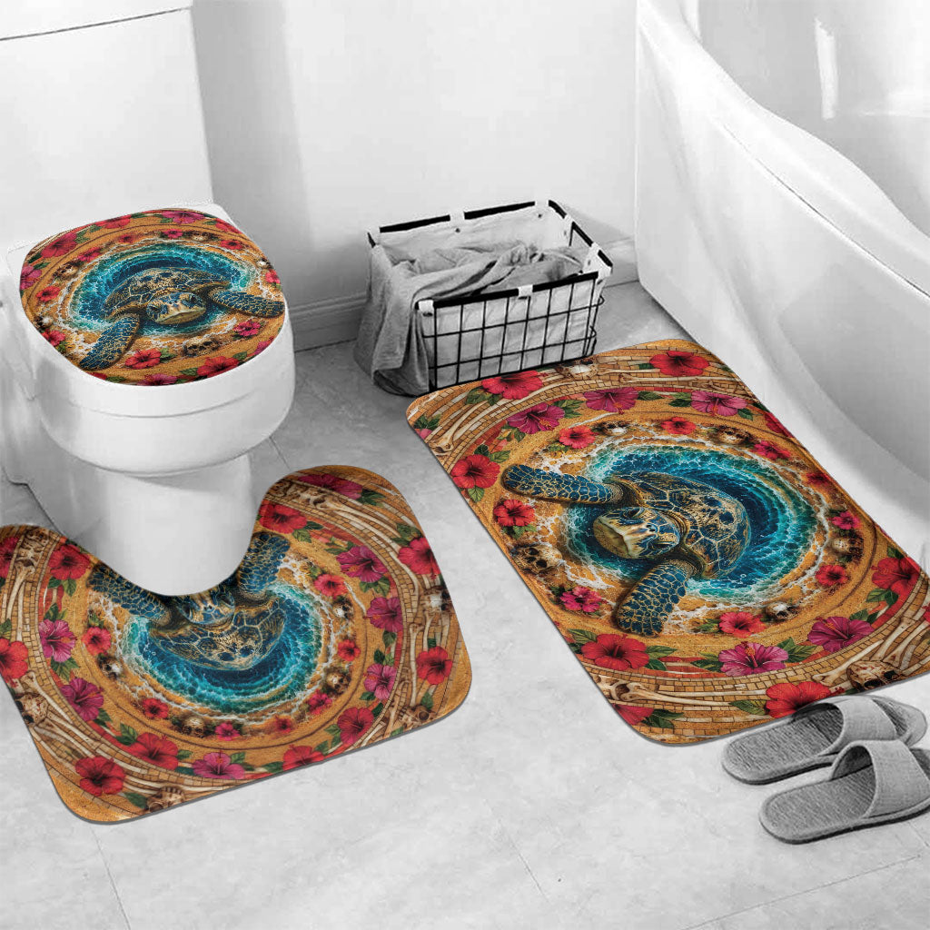 3D Illusion Honu Halloween Bathroom Set Hawaiian Sea Turtle Skull Shell Vortex