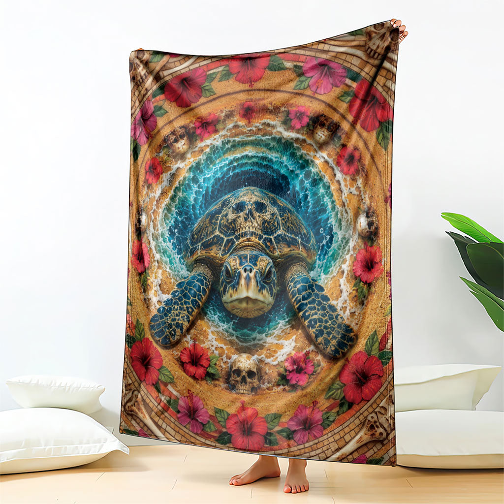 3D Illusion Honu Halloween Blanket Hawaiian Sea Turtle Skull Shell Vortex
