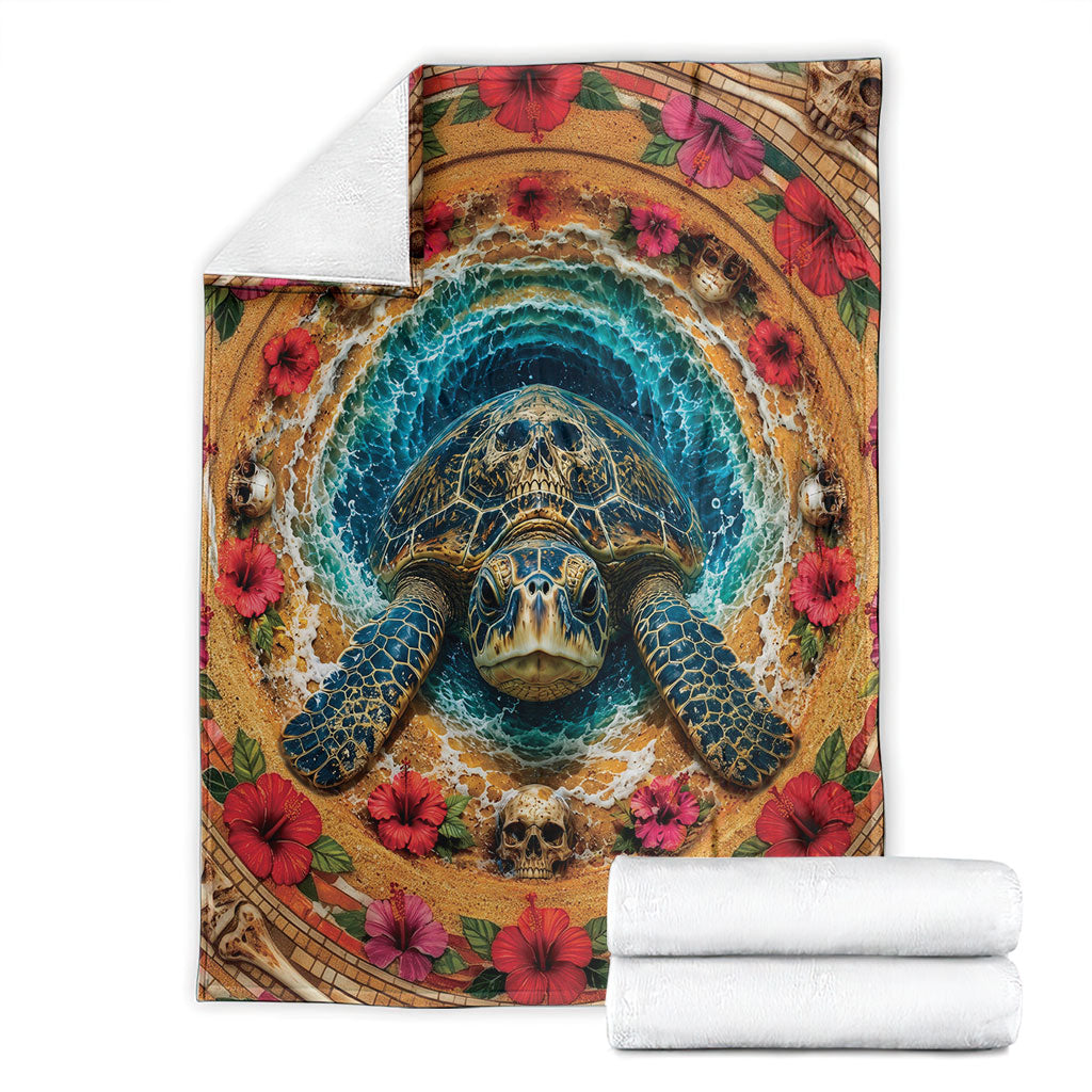 3D Illusion Honu Halloween Blanket Hawaiian Sea Turtle Skull Shell Vortex