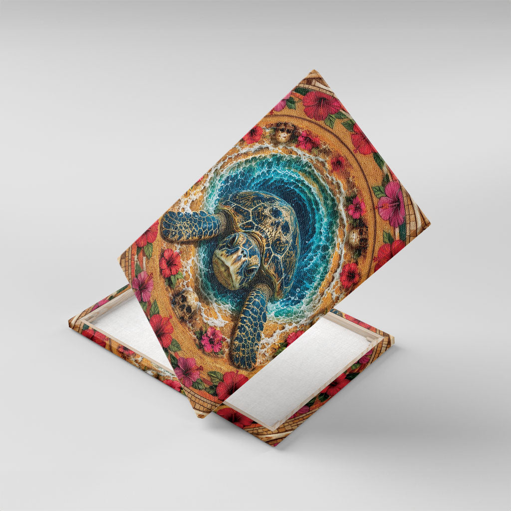 3D Illusion Honu Halloween Canvas Wall Art Hawaiian Sea Turtle Skull Shell Vortex