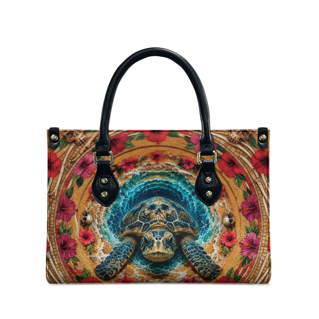 3D Illusion Honu Halloween Leather Bag Hawaiian Sea Turtle Skull Shell Vortex
