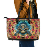 3D Illusion Honu Halloween Leather Tote Bag Hawaiian Sea Turtle Skull Shell Vortex