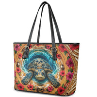 3D Illusion Honu Halloween Leather Tote Bag Hawaiian Sea Turtle Skull Shell Vortex