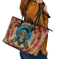 3D Illusion Honu Halloween Leather Tote Bag Hawaiian Sea Turtle Skull Shell Vortex