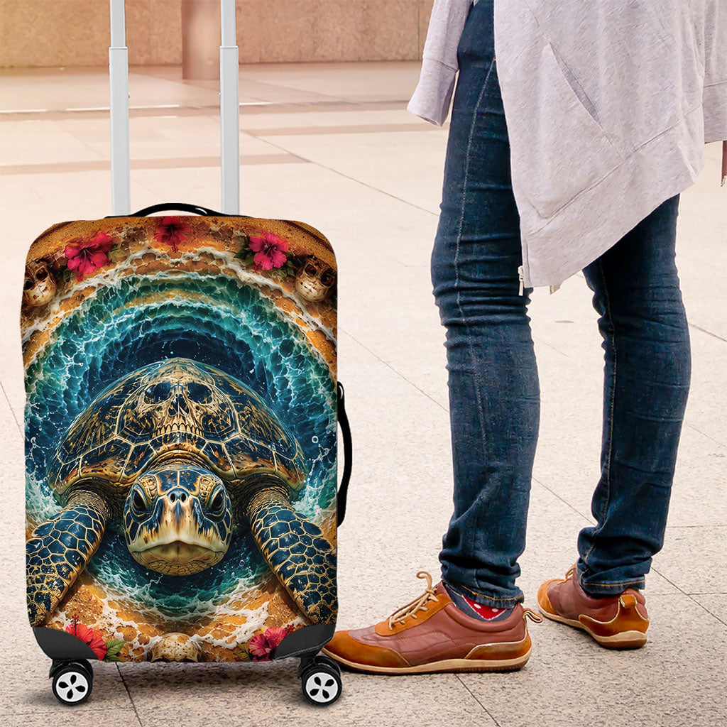 3D Illusion Honu Halloween Luggage Cover Hawaiian Sea Turtle Skull Shell Vortex