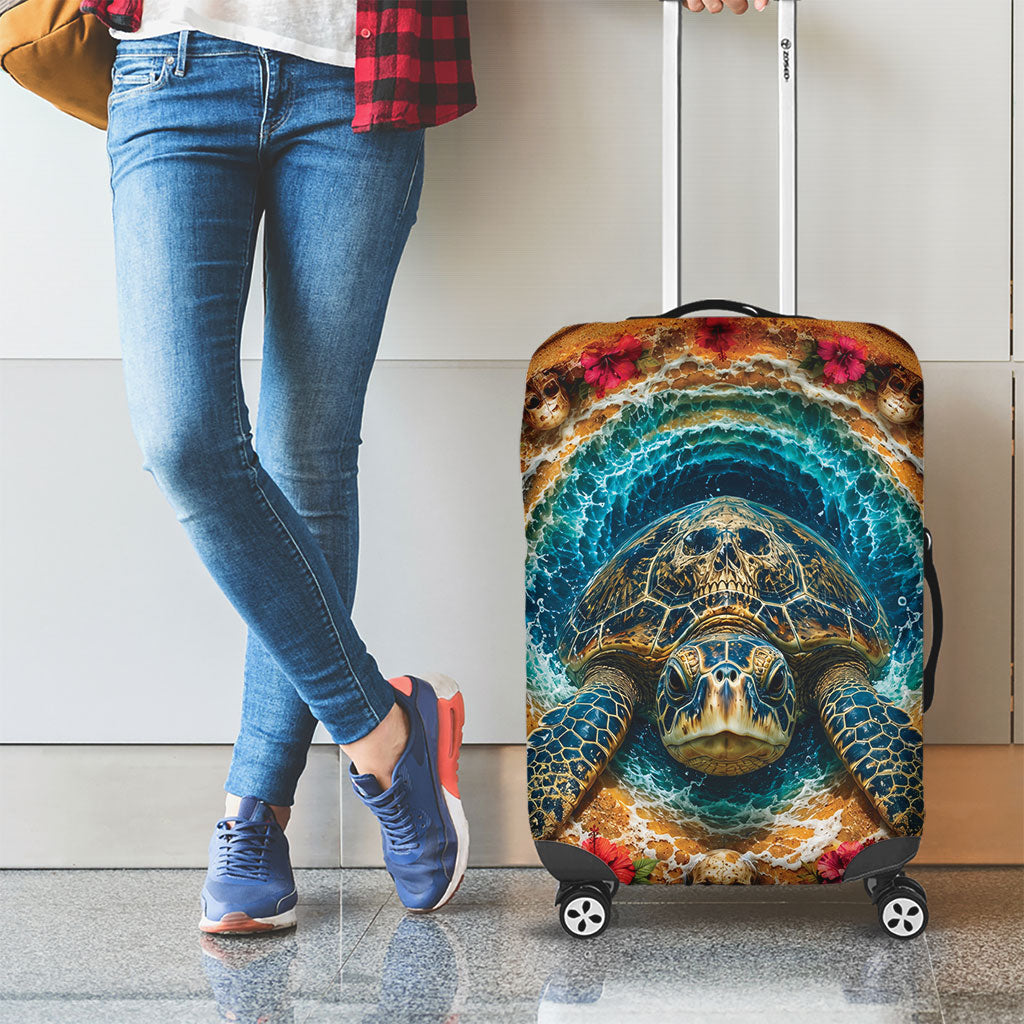 3D Illusion Honu Halloween Luggage Cover Hawaiian Sea Turtle Skull Shell Vortex
