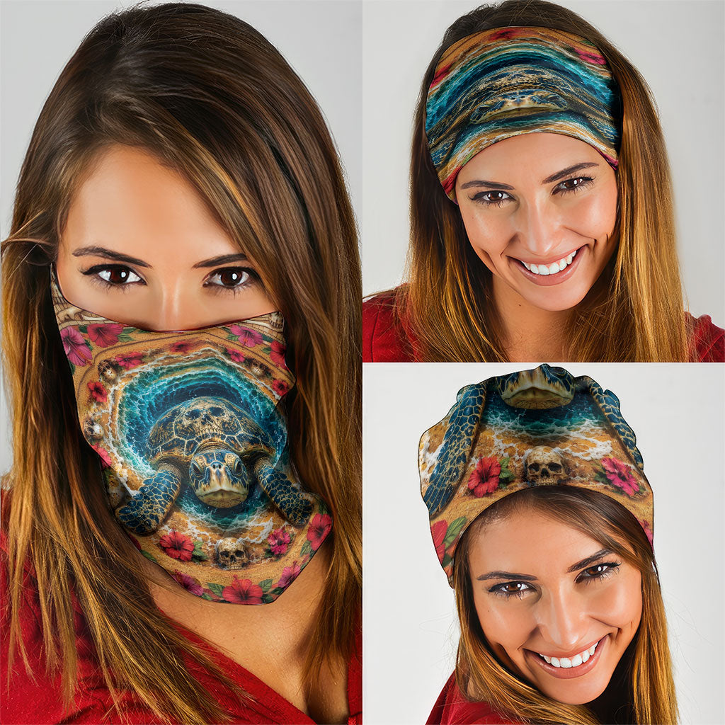 3D Illusion Honu Halloween Neck Gaiter Hawaiian Sea Turtle Skull Shell Vortex