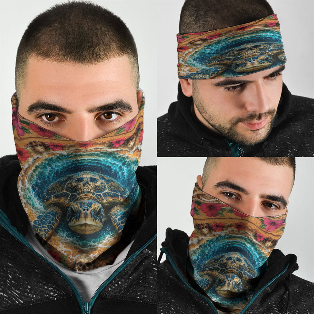 3D Illusion Honu Halloween Neck Gaiter Hawaiian Sea Turtle Skull Shell Vortex