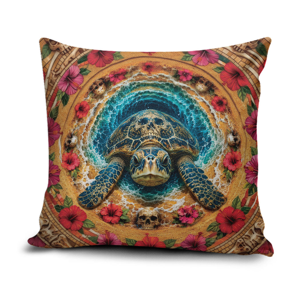 3D Illusion Honu Halloween Pillow Cover Hawaiian Sea Turtle Skull Shell Vortex