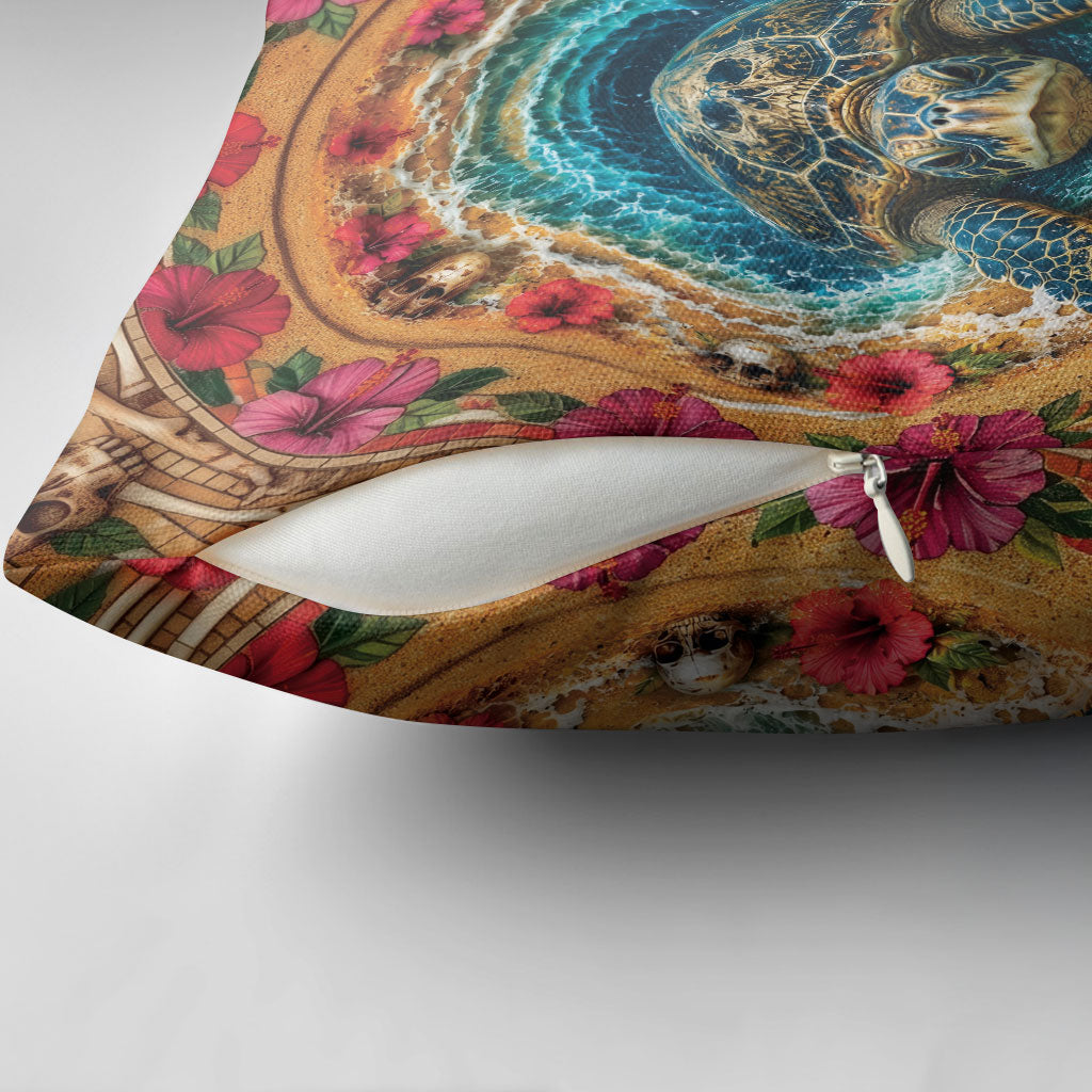 3D Illusion Honu Halloween Pillow Cover Hawaiian Sea Turtle Skull Shell Vortex