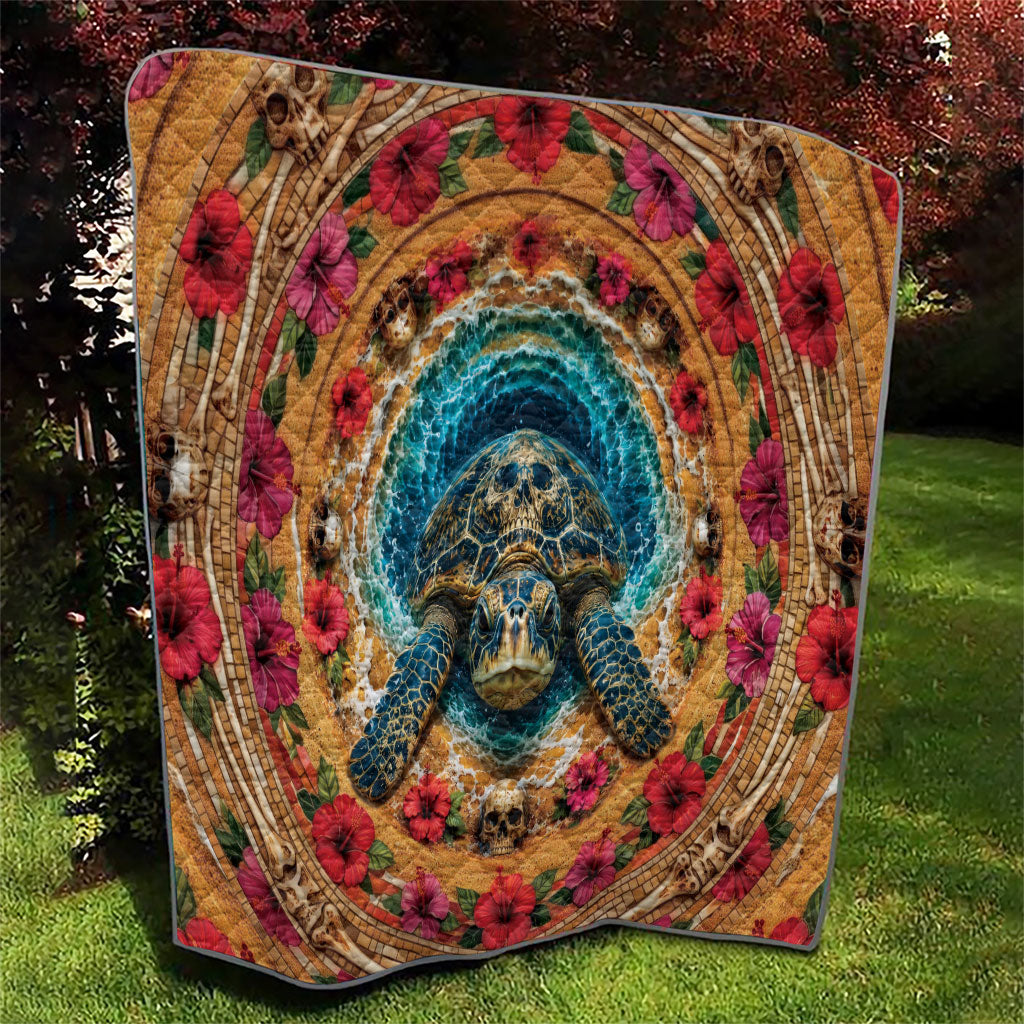 3D Illusion Honu Halloween Quilt Hawaiian Sea Turtle Skull Shell Vortex