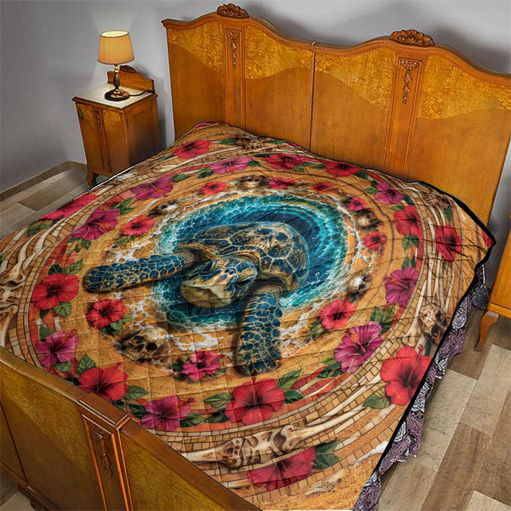 3D Illusion Honu Halloween Quilt Hawaiian Sea Turtle Skull Shell Vortex