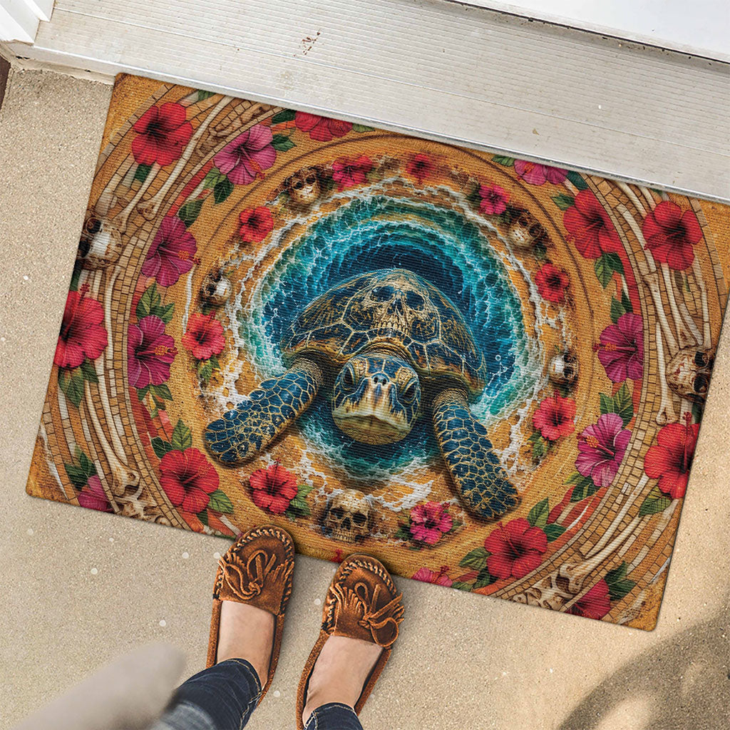3D Illusion Honu Halloween Rubber Doormat Hawaiian Sea Turtle Skull Shell Vortex