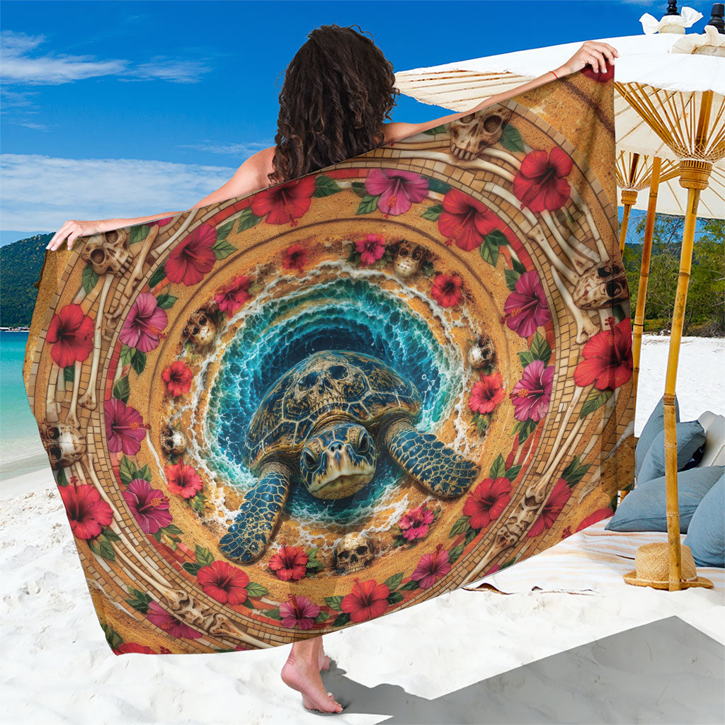 3D Illusion Honu Halloween Sarong Hawaiian Sea Turtle Skull Shell Vortex