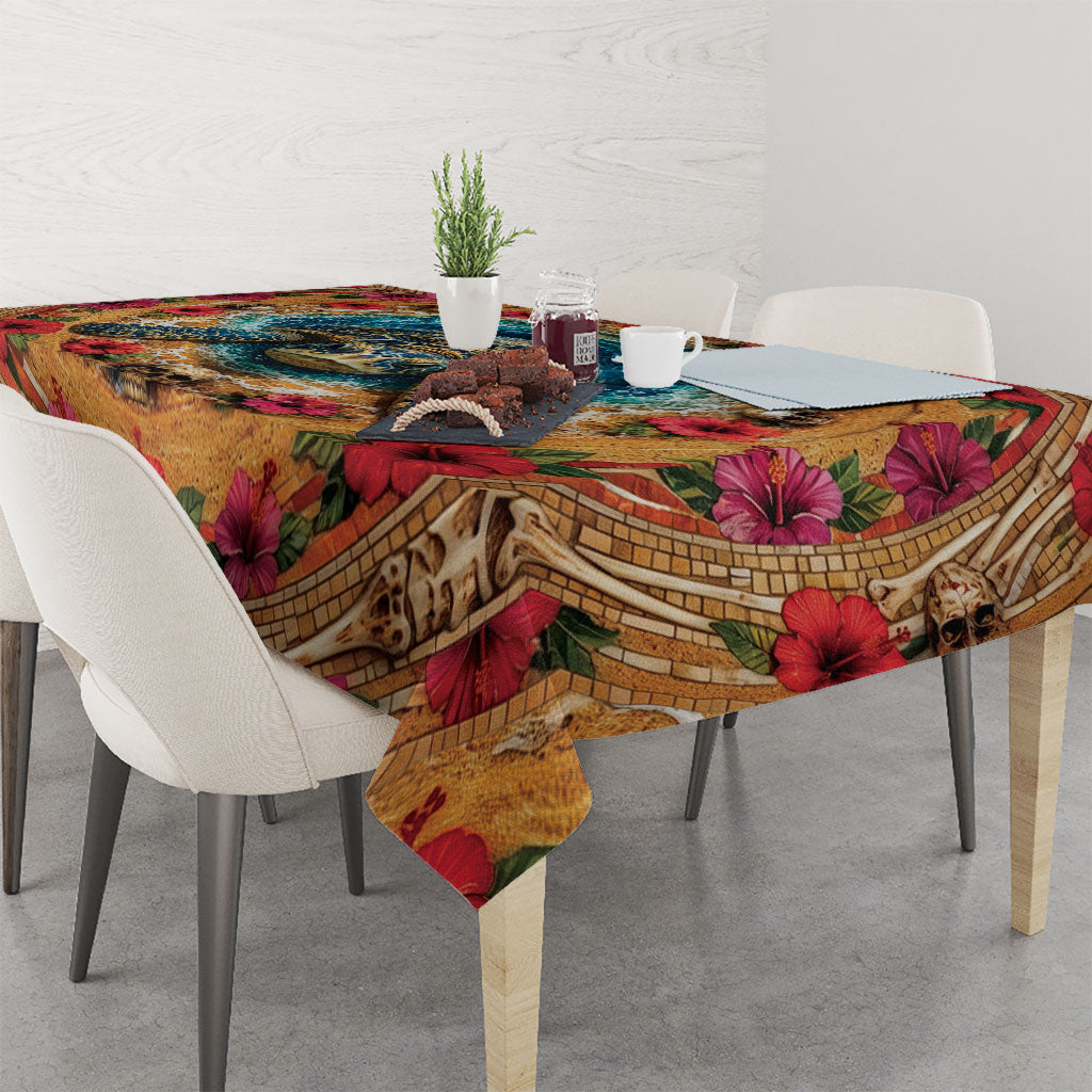 3D Illusion Honu Halloween Tablecloth Hawaiian Sea Turtle Skull Shell Vortex