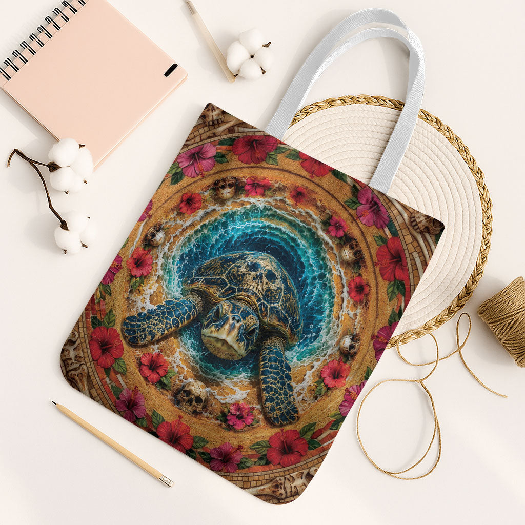 3D Illusion Honu Halloween Tote Bag Hawaiian Sea Turtle Skull Shell Vortex