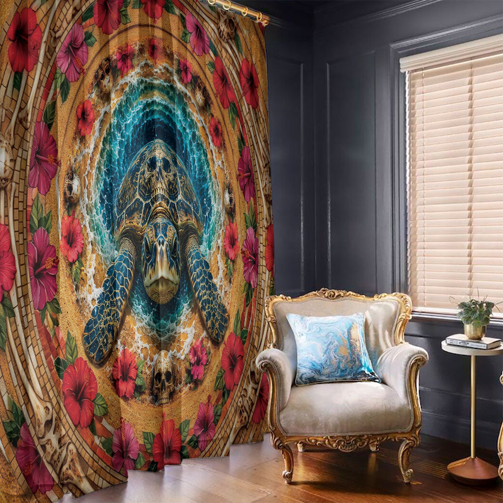 3D Illusion Honu Halloween Window Curtain Hawaiian Sea Turtle Skull Shell Vortex