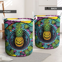 3D Illusion Pineapple Jack O Lantern Halloween Laundry Basket Tropical Spooky Fruit Monstera Swirl