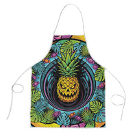 3D Illusion Pineapple Jack O Lantern Halloween Apron Tropical Spooky Fruit Monstera Swirl